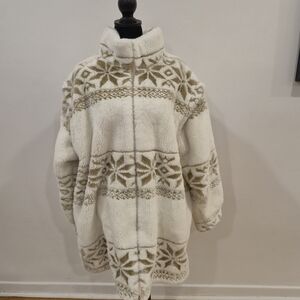 Nordic Snowflake Plush Faux Fur Zip-Up Coat